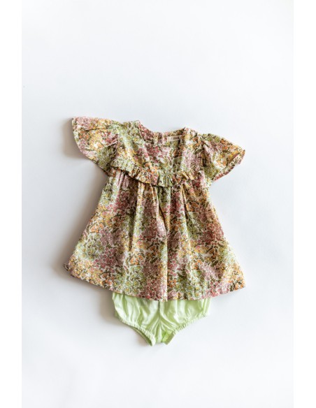 set calzon verde y vestido flores verdes con rosado