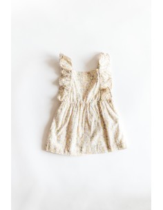 vestido blanco con flores amarillas y rosadas