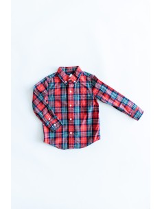 camisa roja cuadros azules y verdes
