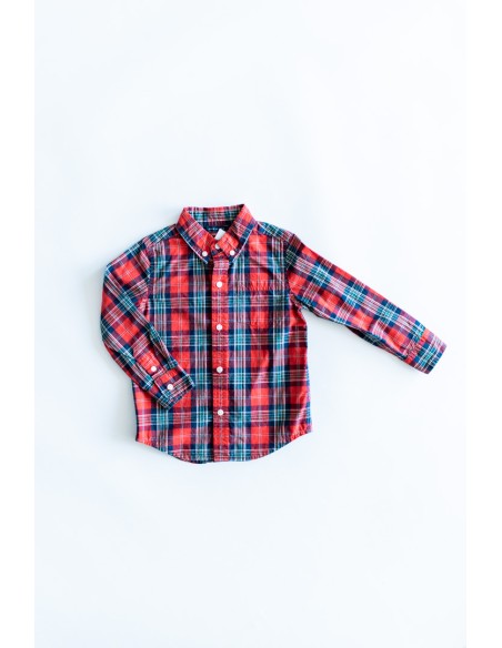 camisa roja cuadros azules y verdes