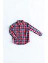 camisa roja cuadros azules y verdes