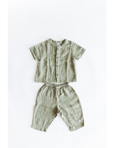 set verde militar de lino camisa y pantalon