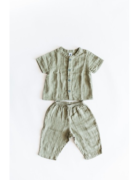 set verde militar de lino camisa y pantalon