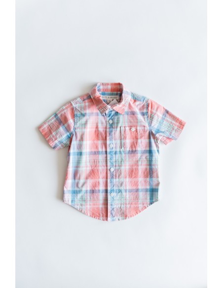camisa manga corta rayas rojas verdes y azules
