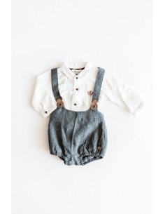 set camisa blanca y con monito gris