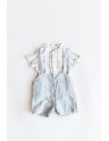 set camisa rayas grises y beige con short gris claro