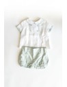 set camisa blanca lino con detalle menta y cubre panal