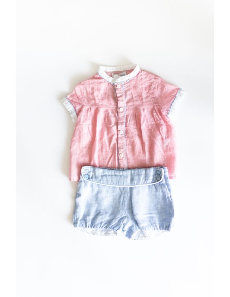 set camisa roja y short celeste