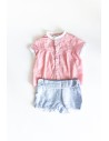 set camisa roja y short celeste
