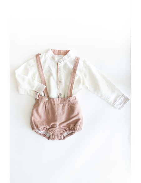 set camisa lino blanco y short nude