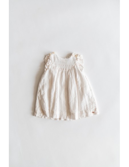 vestido blanco con lineas escarchadas rosadas