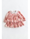 vestido rosado con flores en acuarela rosada, manga larga