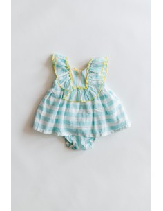 vestido rayas turquesas con detalles amarillos