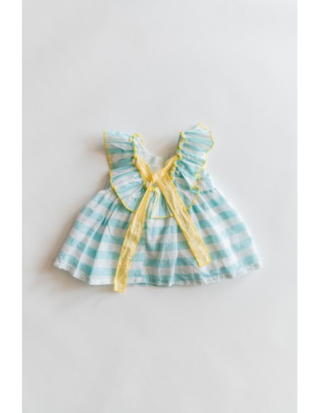 vestido rayas turquesas con detalles amarillos