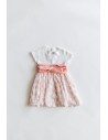 vestido pecho de punto blanco y falda corazones rosados
