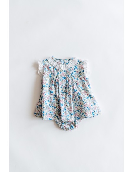 set calzon y top flores azules, celestes y rosdas