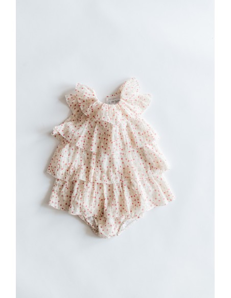 vestido de vuelos beige con flores