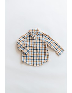 camisa rayas mostaza y azul