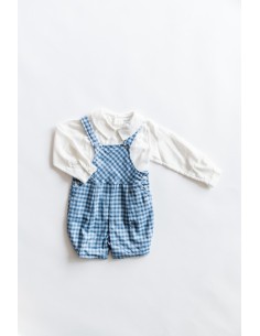 set overall cuadros azules con camisa manga larga blanca