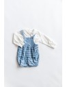 set overall cuadros azules con camisa manga larga blanca