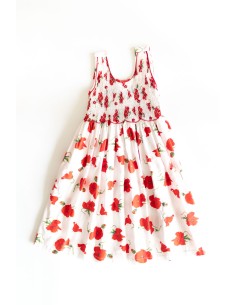 vestido blanco con flores rojas