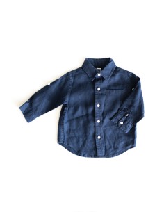camisa manga larga azul oscuro lino