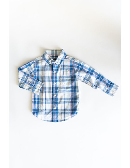 camisa cuadros azules, turquesa y rosado