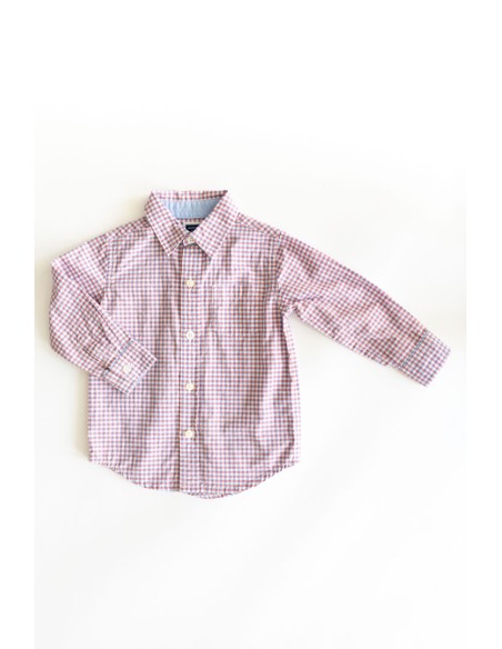 camisa cuadritos celestes y salmon