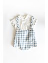 set romper cuadros celestes y top blanco