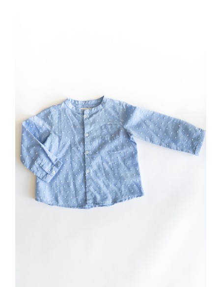 camisa manga larga celeste con puntitos 3d blancos