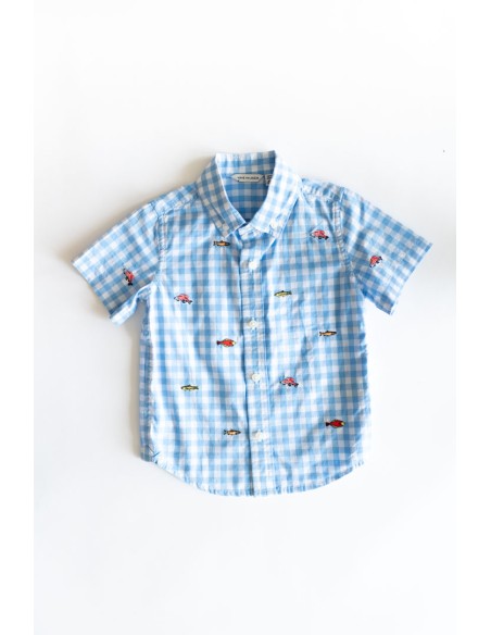 camisa cuadros celestes con pescados