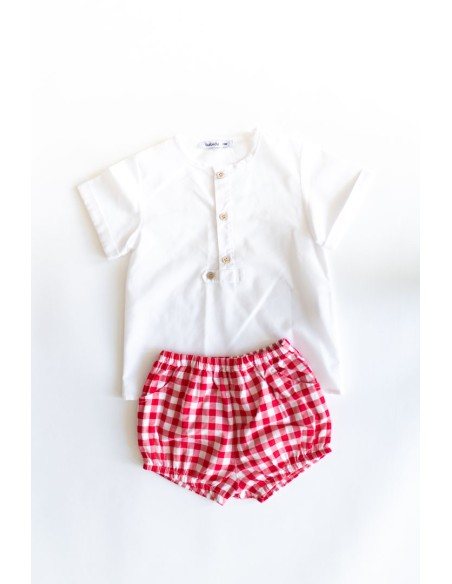 set camisa blanca y short rayas rojas y blancas