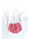 set camisa blanca y short rayas rojas y blancas