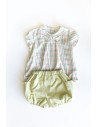 set camisa cuadros verdes rosados y blancos y short verde