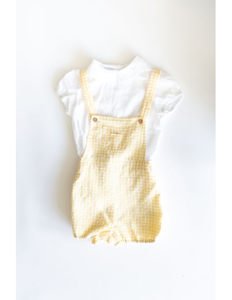 set camisa blanca y enterizo cuadros amarillos