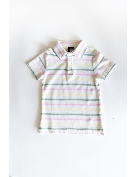 camiseta tipo polo rayas amarillas verdes y rosadas