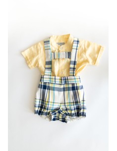 set camisa amarilla enterizo cuadros azules amarillo