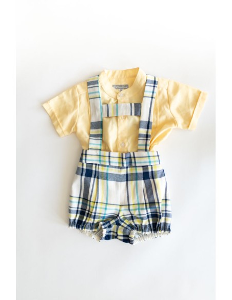 set camisa amarilla enterizo cuadros azules amarillo