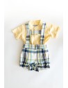 set camisa amarilla enterizo cuadros azules amarillo