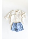 set camisa blanca short celeste con rayas blancas