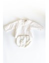 set calzon blanco y camisa manga larga blanca con detalles rosados
