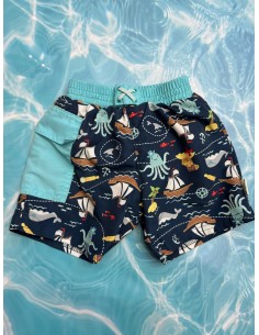 pantalon de baño azul con dibujos del mar