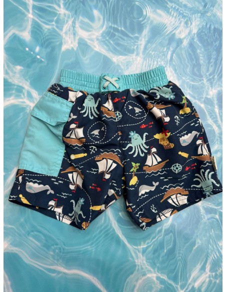 pantalon de baño azul con dibujos del mar