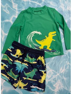 set pantalon de bano y camiseta de agua dinosaurios