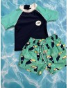 set pantalon de bano verde con tucanes y camiseta de agua