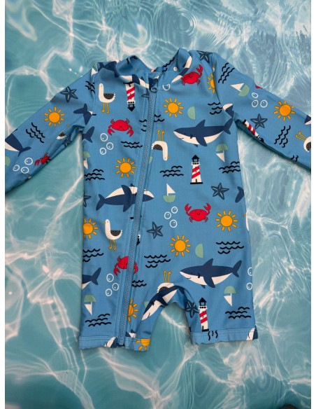 pantalon de bano entero  azul con animalitos