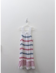 vestido lino blanco con rayas rosadas y azues