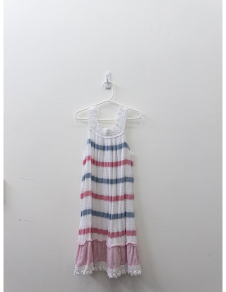 vestido lino blanco con rayas rosadas y azues