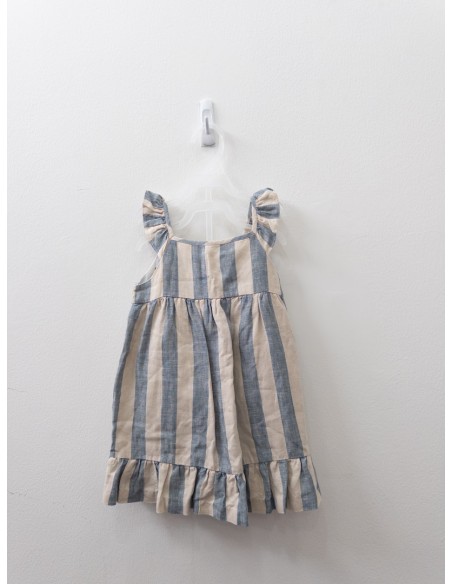 vestido lino rayas beige y celeste