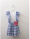 vestido cuadros azules con blanco y lazo rosado